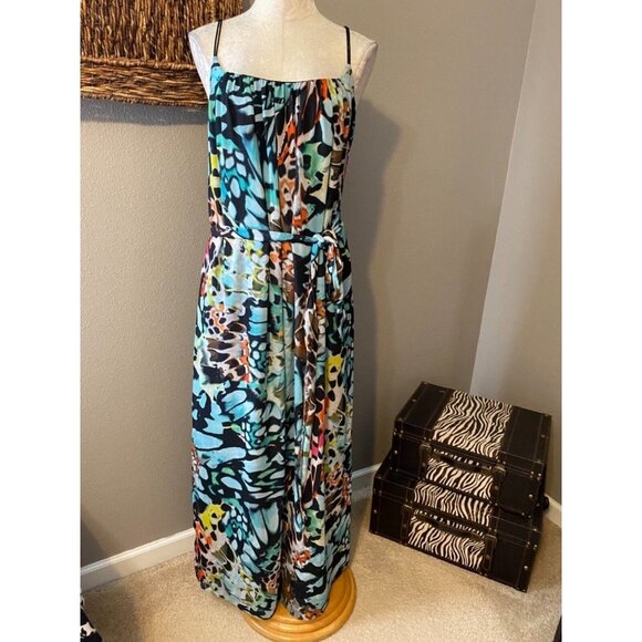 Bebe Dress Blue Red L Large Flowing Strappy Multicolor Maxi Midi - Picture 3 of 9